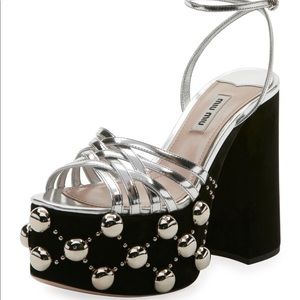 Miu Miu studded suede platforms